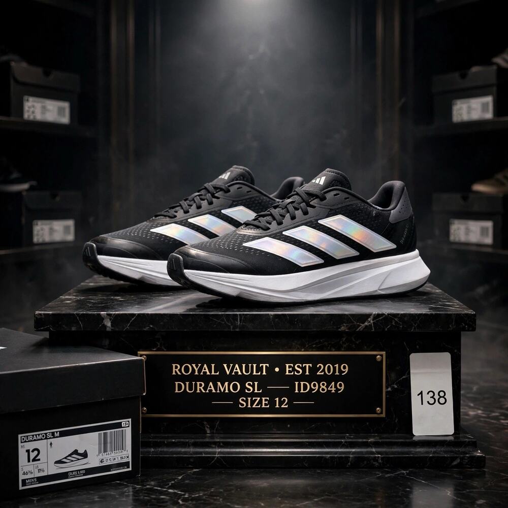 Size 12 - Adidas Duramo SL M ID9849 Black White Running Shoes NWB